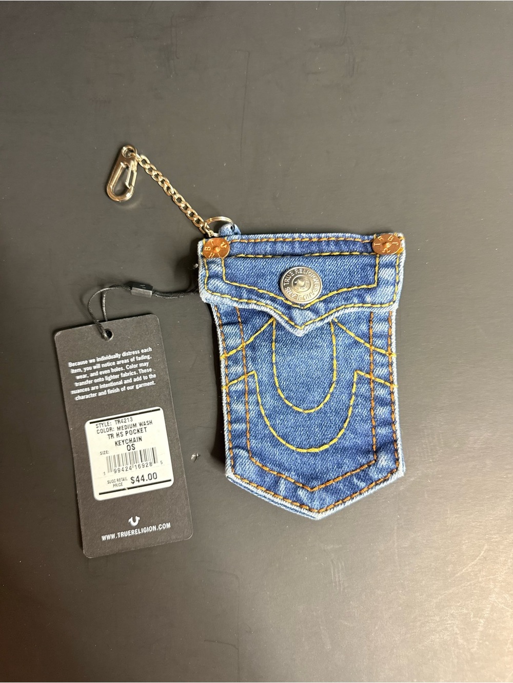 True Religion Denim Pocket Keychain Coin Pouch Medium Wash NWT TR4213